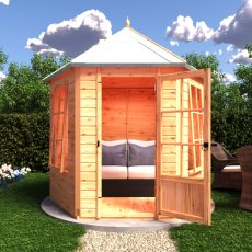 8x7 Shire Welwick Gazebo Summerhouse - in situ, front view, doors open