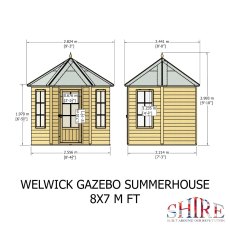 8x7 Shire Welwick Gazebo Summerhouse - dimensions