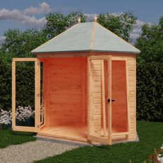 8x6 Shire Buttermere Gazebo Summerhouse - in situ, angle view, doors open