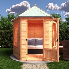 8 X 7 Shire Welton Gazebo Summerhouse - in situ, front view, doors open