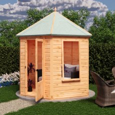 8 X 7 Shire Welton Gazebo Summerhouse - in situ, angle view, doors open