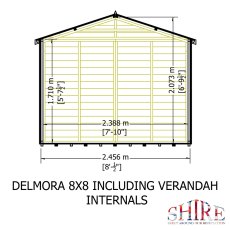 8 x 8 Shire Delmora Summerhouse With Verandah - internal dimensions