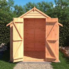 6x6 Shire Value Overlap Shed with Double Doors - in situ, front view, doors open