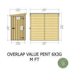 6x3 Shire Value Overlap Pent Shed - dimensions