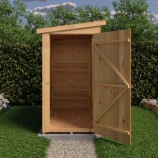 6x3 Shire Value Overlap Pent Shed - in situ, front view, doors open