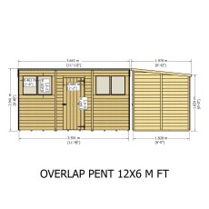 12x6 Shire Value Overlap Pent Shed - dimensions