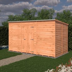 12x6 Shire Value Windowless Overlap Pent Shed - in situ, angle view, doors closed