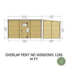 12x6 Shire Value Windowless Overlap Pent Shed - dimensions