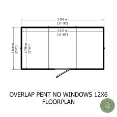 12x6 Shire Value Windowless Overlap Pent Shed - footprint