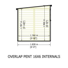 16x6 Shire Value Overlap Pent Shed - internal dimensions