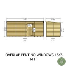 16x6 Shire Value Windowless Overlap Pent Shed - dimensions