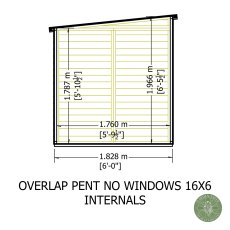 16x6 Shire Value Windowless Overlap Pent Shed - internal dimensions