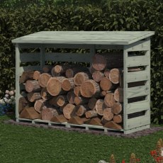 6 x 3 Shire Large Pent Log Store - Pressure Treated - in situ, angle view