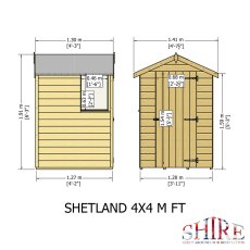 4x4 Shire Shetland Shiplap Shed - dimensions