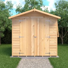 Shire Alderney Shiplap Apex 7x5 Shed - in situ, front view, doors closed