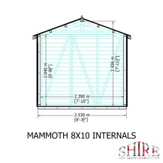 10 x 8 Shire Mammoth Professional Apex Shed - internal dimensions