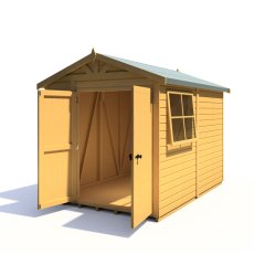 10x7 Shire Mammoth Professional Apex Shed - isolated angle view, doors open