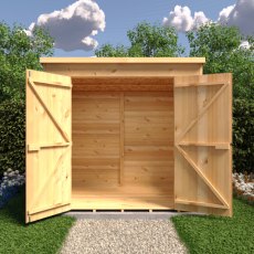 7x5 Shire Shiplap Pent Shed with Double Doors - in situ, front view, doors open