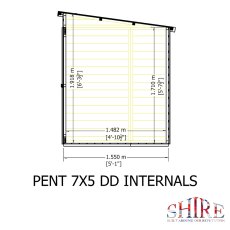 7x5 Shire Shiplap Pent Shed with Double Doors - internal dimensions