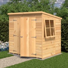 7x5 Shire Shiplap Pent Shed with Double Doors - in situ, angle view