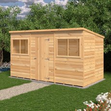 12x6 Shire Shiplap Pent Shed - in situ, angle view