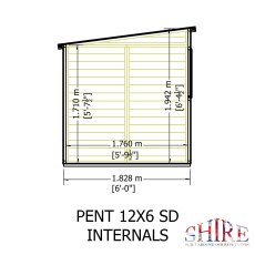 12x6 Shire Shiplap Pent Shed - internal dimensions