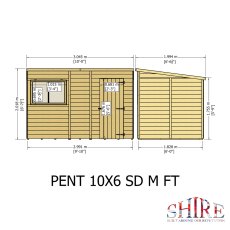 10x6 Shire Shiplap Pent Shed - dimensions