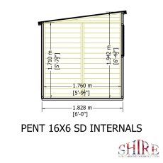 16x6 Shire Shiplap Pent Shed - internal dimensions