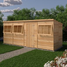 16x6 Shire Shiplap Pent Shed - in situ, angle view, doors closed