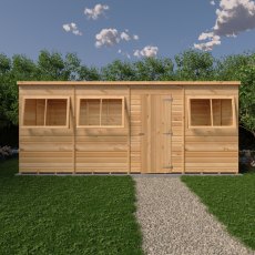 16x6 Shire Shiplap Pent Shed - in situ, front view, doors closed