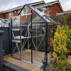 Elite High Eave 6x4 Greenhouse in Silver Aluminium and optional Black Bar Capping with optional extras