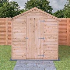 Shire Sherburn Shiplap Apex 8 X 6 Shed - in situ, front view, doors closed