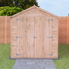 Shire Langley Shiplap Apex 8 x 6 Shed - in situ, front view, doors closed