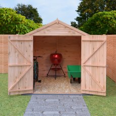 Shire Langley Shiplap Apex 8 x 6 Shed - in situ, front view, doors open