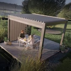 3m x 3m Biohort Metal Pergola in quartz grey on decking