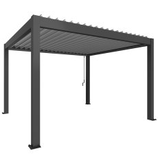 4.00m x 3.50m Biohort Metal Pergola - Metallic Dark Grey with Metallic Silver Roof Louvres