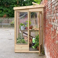 4 X 6 Forest Wallscape Lean To Greenhouse With Open Back - Pressure Treated - in situ, front view