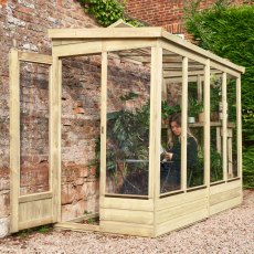 4 X 8 Forest Wallscape Lean To Greenhouse With Open Back - Pressure Treated - in situ, angle view