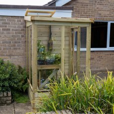 4 x 4 Forest Wallscape Lean To Greenhouse With Solid Back - Pressure Treated - in situ, side view