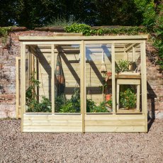 4 x 8 Forest Wallscape Lean To Greenhouse With Solid Back - Pressure Treated - in situ, side view