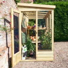 4 x 8 Forest Wallscape Lean To Greenhouse With Solid Back - Pressure Treated - in situ, front view