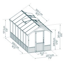 Palram Canopia Natura Cedar 8 x 17 Greenhouse - dimensions