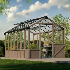 Palram Canopia Natura Cedar 8 x 17 Greenhouse - in situ, angle view