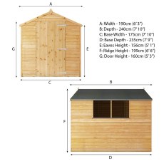 8 x 6 Mercia Ultra Value Overlap Shed - dimensions