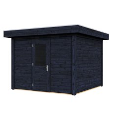 3m X 3m Lugarde Select Kent Pent Log Cabin Summerhouse In 28mm & 44mm Wall Thickness - Treated Black - isolated angle view, doors closed