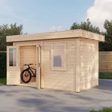 4m X 2m Lugarde Select Aberdeen Pent Log Cabin Summerhouse In 28mm & 44mm Wall Thickness - in situ, open doors