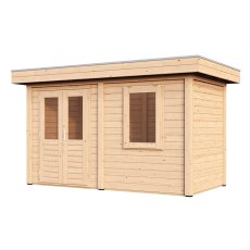 4m X 2m Lugarde Select Aberdeen Pent Log Cabin Summerhouse In 28mm & 44mm Wall Thickness - isolated view, doors closed