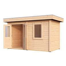 4m X 2m Lugarde Select Aberdeen Pent Log Cabin Summerhouse In 28mm & 44mm Wall Thickness - isolated view, doors open