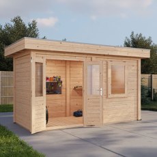 4m X 2m Lugarde Select Aberdeen Pent Log Cabin Summerhouse In 28mm & 44mm Wall Thickness - in situ