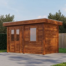 4m X 2m Lugarde Select Aberdeen Pent Log Cabin Summerhouse In 28mm & 44mm Wall Thickness - Brown